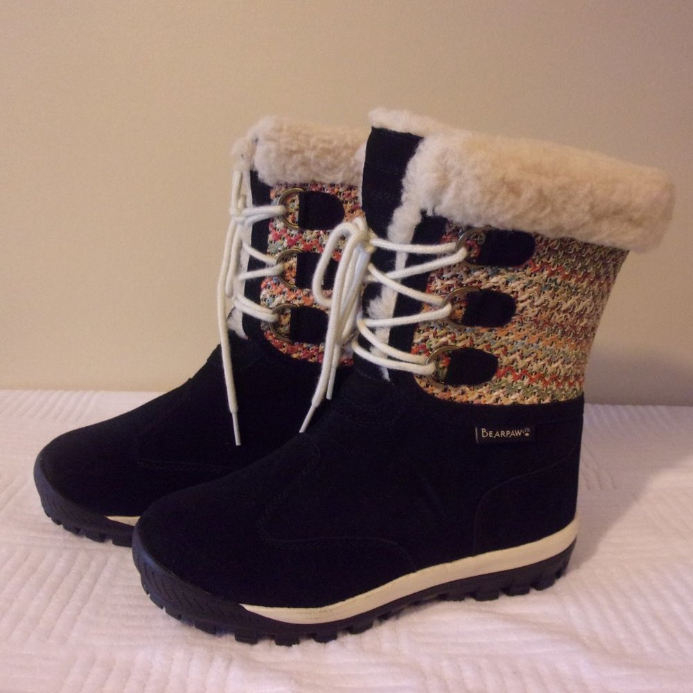 BEAR PAW ~ "Ophelia" ~ Suede N Textile Boots ~ Wool Lining Size 7 ~ NWTS